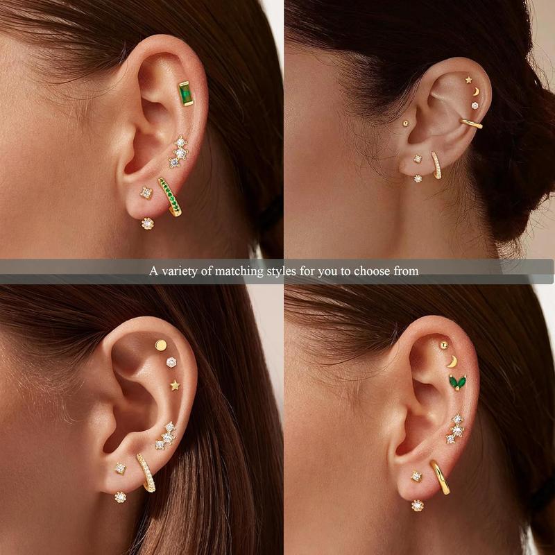 Dainty Gold Flat Back Earrings Hypoallergenic Cartilage Earring Sets for Multiple Piercing 20G Surgical Stainless Steel Earrings Flatback Stud Earring