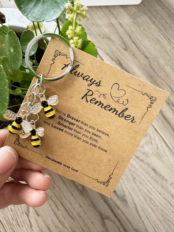 Cute Bee Design Keychain for Car Keys, Fashionable Keychain for Women & Men for Daily Decor, Trendy All-match Kawaii Accessories for Birthday Gift with Blessing Card