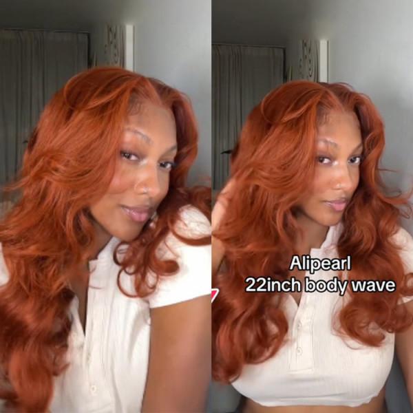 Alipearl Hair Copper Color Pre Cut Ready to Go Glueless Wig Body Wave Pre Plucked 5x7 Lace Closure Wig 13x4 Lace Frontal Wig