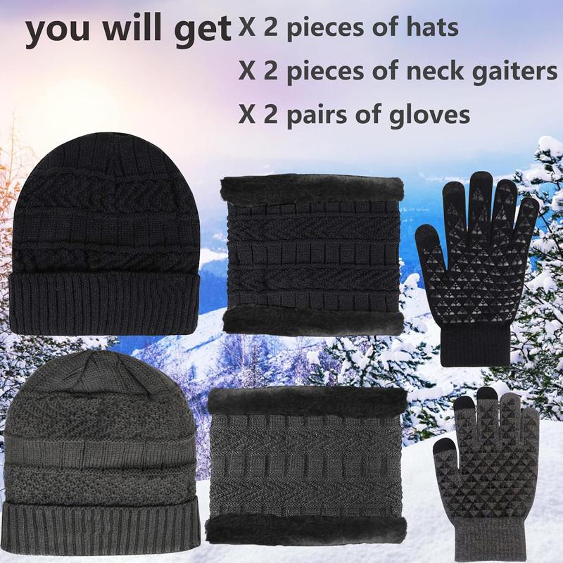 6 count Winter Beanie Hat Scarf Gloves Set for Men Women,Knit Skull Cap Winter Hat Touchscreen Gloves Neck Warmer Set