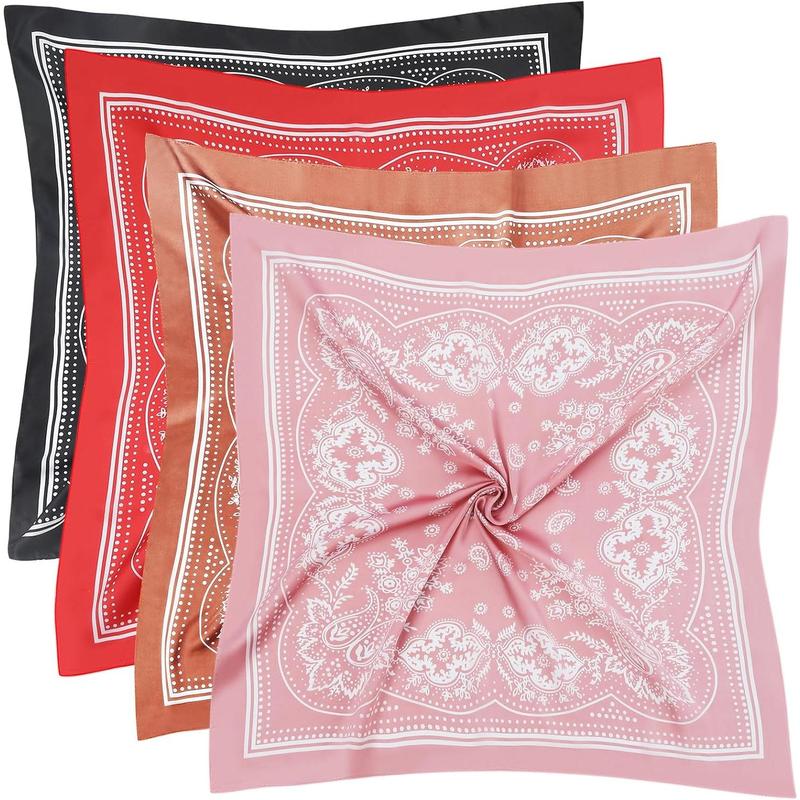 4 Pcs 27.5'' x 27.5'' Large Bandanas Silk Square Head Scarfs Scarves Bandanas Neck Scarf Bandana for Women Girls