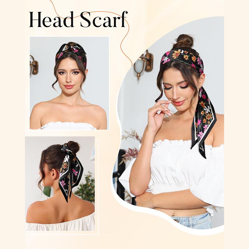 AWAYTR Long Silk Feel Scarf for Women Hair Scarf Polyester Neck Scarf Tie Bandana Headband Head Scarf Handbags Decoration