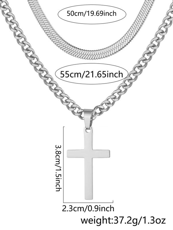 Men's Simple Style Plain Color Cross Necklace & Chain Necklace Set, Casual Trendy Necklace for Party & Daily Clothing Decor, Exquisite Jewelry for Gift