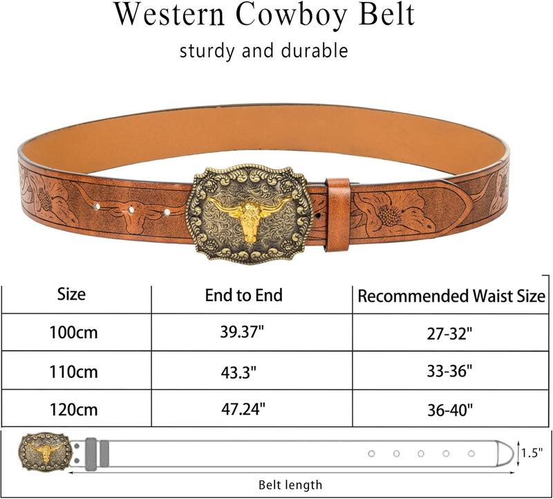 Women Western Cowboy BeltMen Country Cowgirl BeltPU Leather Longhorn Bull Turquoise Belt Embossed Buckle Belt for Jeans Pants Dresses(Fit for  34