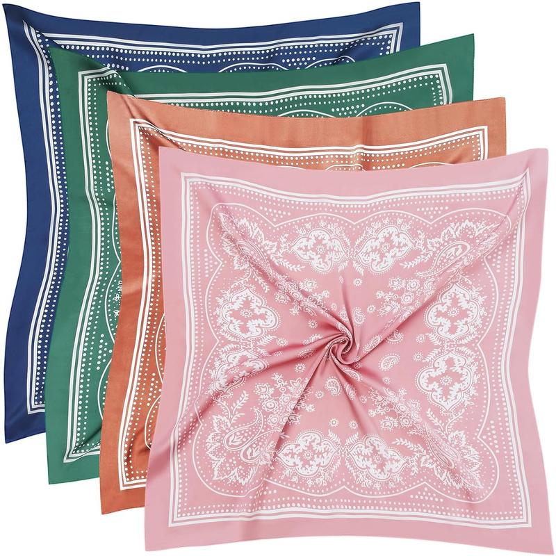 4 Pcs 27.5'' x 27.5'' Large Bandanas Silk Square Head Scarfs Scarves Bandanas Neck Scarf Bandana for Women Girls