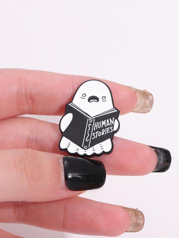 Ghost Reading Book Design Brooch, Cute Ghost Design Brooch Pin for Backpacks, Jeans, Hats Decor, Fashion Accessories for Men & Women As Halloween Gift