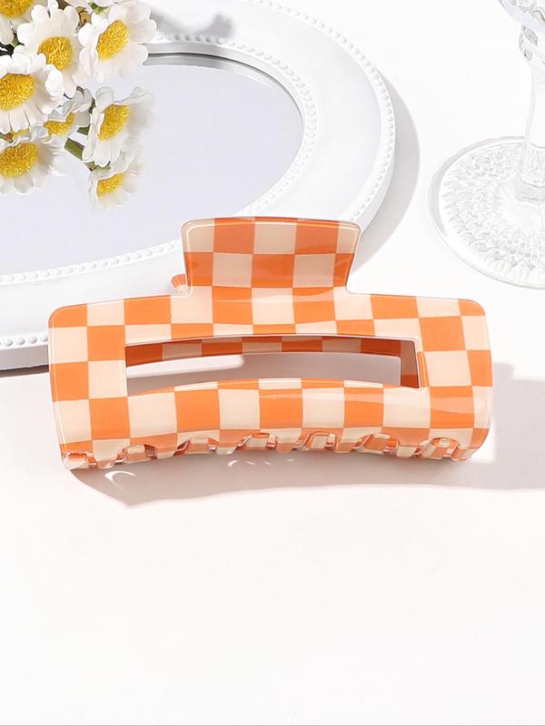 Checkerboard Pattern Hair Claw, Casual Versatile Hair Accessories for Women, Minimalist Headwear Suitable for Thick Hair, Fashion Hair Accessories for Party, Daily Clothing Decor