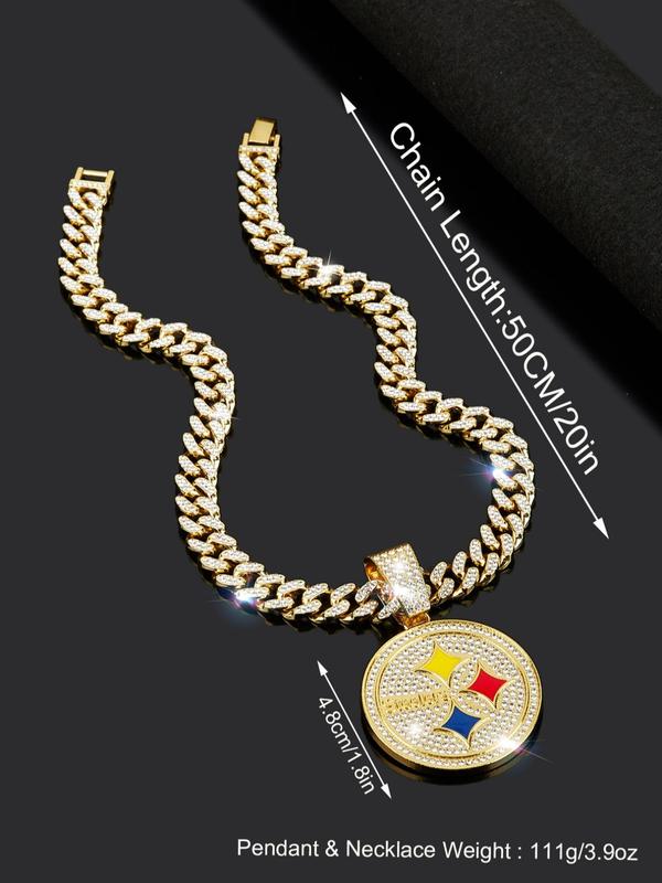 Luxury Rhinestone Decor Pendant Necklace for Men & Women, Trendy Hip Hop Street Punk Round Charm Chunky Cuban Chain Necklace, Fashion Accessory for Cool Teens, Summer 2024 Chunky Jewelry