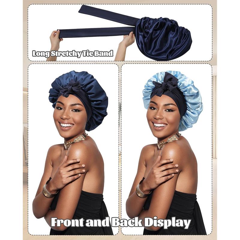 Satin Bonnet Bonnet for Sleeping Sleep Cap Double Layer Hair Bonnet with Elastic Tie Band for Curly Hair Night Cap