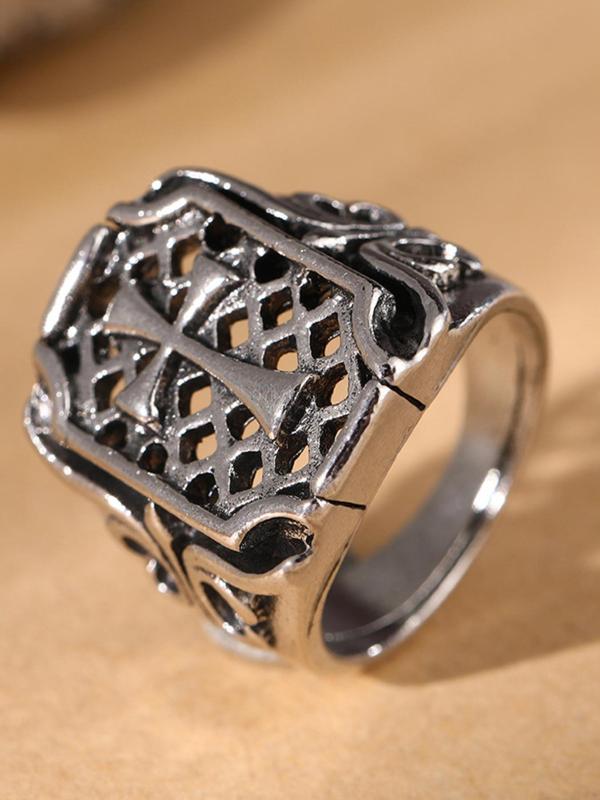 Vintage Style Cross Design Hollow out Ring,  Men's Fashion Matching Jewelry for Party, Daily Clothing Decor