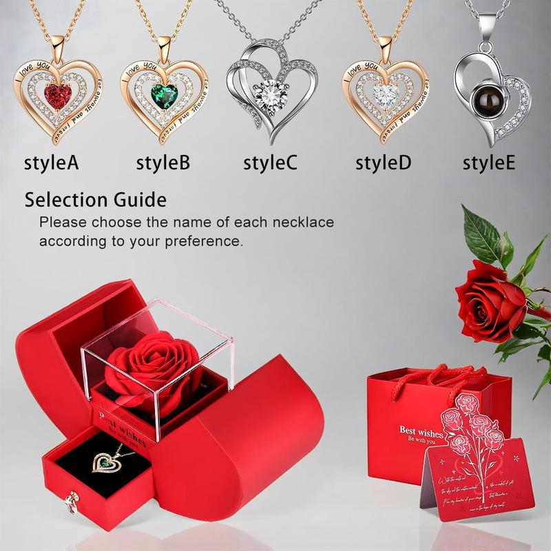 Rose Party Gift Box with Necklace, 1 Set Romantic Rose Gift Box with I Love You Necklace,  Flowers Gift for Mom, Wife, Girlfriend, Birthday Gift, Christmas Gifts