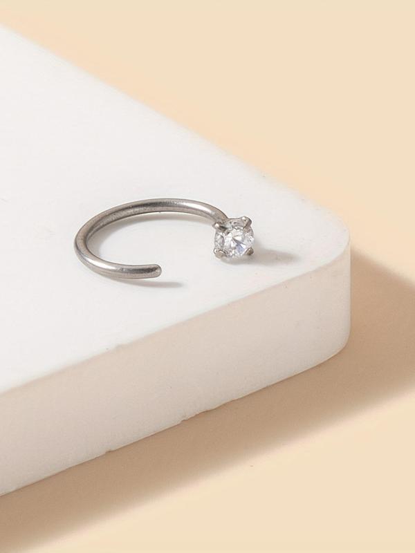 Rhinestone Decor Piercing Nose Ring As Gift, Elegant Casual Stainless Steel Jewelry for Daily Vacation Party, Minimalist Aesthetic Jewelry Gift for Him & Her