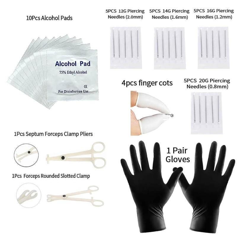 110Pcs 80PCS Nose Piercing Kit for All Body Piercings Stainless Steel Piercing Jewelry with 12G 14G 16G 20G Piercing Needles for Ear Cartilage Tragus Nose Septum Lip Eyebrow