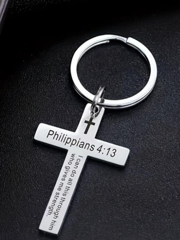 Stainless Steel Keychain, Cross Pendant Keychain for Men & Women, Fashion Accessories for Daily Use, Trendy All-match & Exquisite Keychain for Birthday Gift