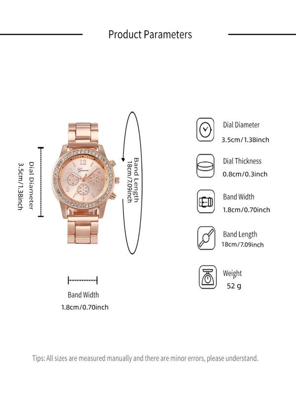 Women's Fashion Luxury Rhinestone Decorated Quartz Watch, Casual Round Dial Analog Dress Watch without Box, Elegant Wristwatch