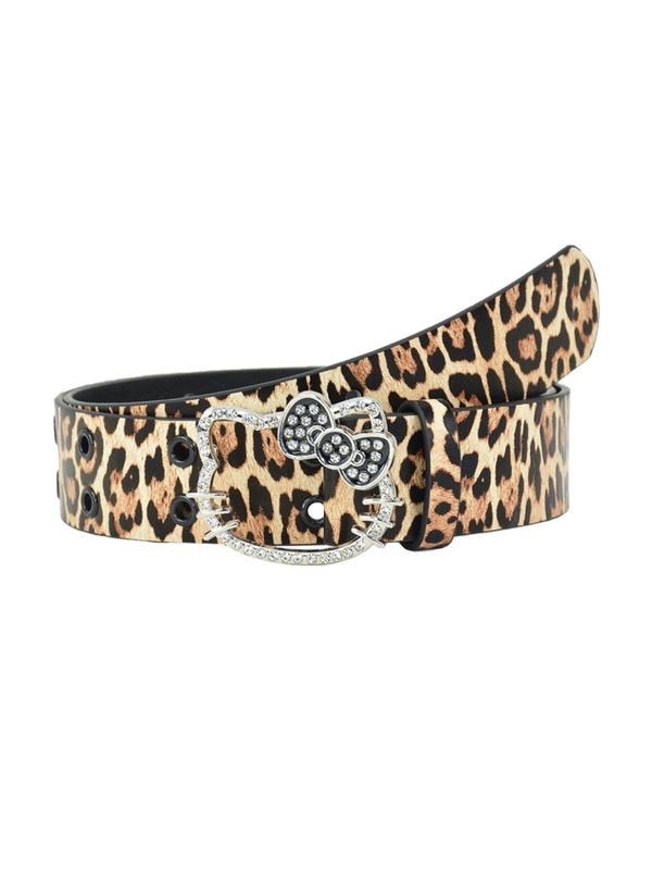 Women's Rhinestone Decorated Leopard Pattern Belt, Fashionable Belt for Women & Girls, Trendy All-match & Exquisite Belt for Birthday Gift