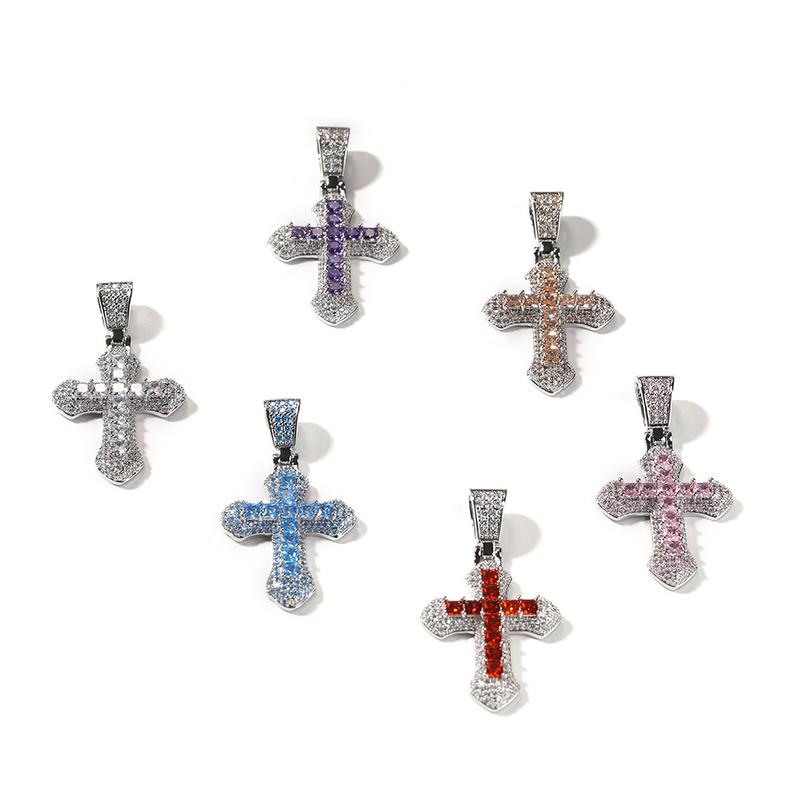 2pcs set Street Style Multi-color cross Necklace for Super Bowl Decor for Spring & PendantNecklace for Men & Women As Gift, 2024New Trendy lced out Necklace, LuxuryJewelry, Daily Clothing Decor,   lced out Jewelry for Party Decor necklace  merch
