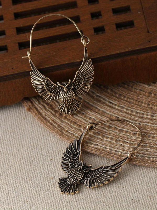 Vintage Owl Design Hoop Earrings, Animal Themed Earrings for Women, Fashion Jewelry for Party, Daily Clothing Decor