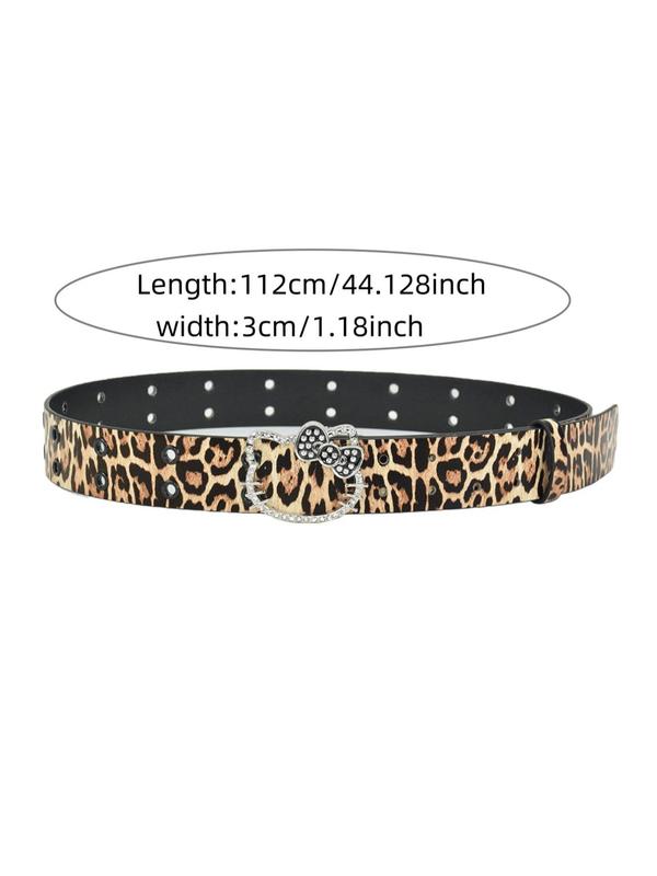 Women's Rhinestone Decorated Leopard Pattern Belt, Fashionable Belt for Women & Girls, Trendy All-match & Exquisite Belt for Birthday Gift