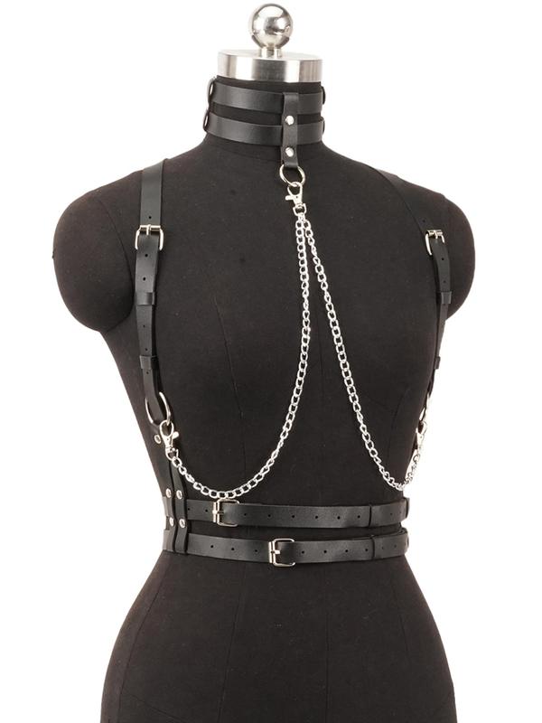 Women's Punk Style Chain Decor Harness Belt, Fashion PU Leather Adjustable Waist Chain, Body Chain for Party, Daily Clothing Decor, Trendy All-match & Exquisite Jewelry for Birthday Gift