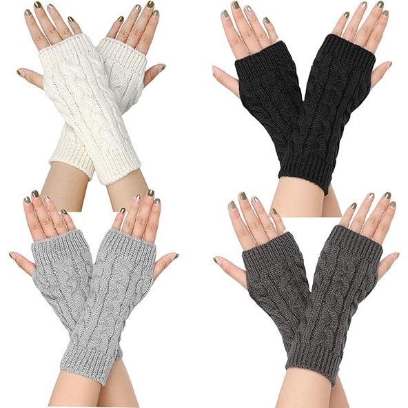 Women's Cable Knit Winter Fingerless Gloves Crochet Arm Warmers Mitten Gloves