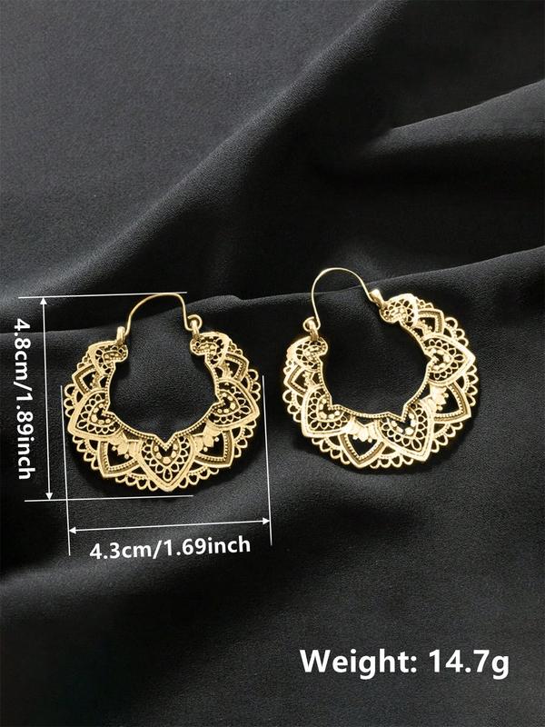 Vintage Hollow out Flower Design Hoop Earrings (1 Pair), Boho Style Jewelry for Women, Fashion Accessories for Party, Daily Clothing Decor, Perfect for Anniversary, Birthday Gift