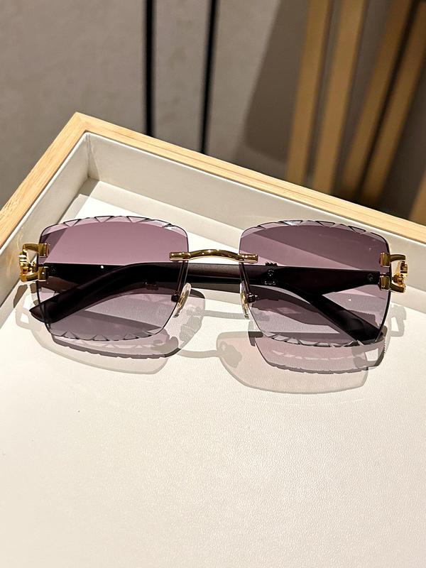 Unisex Vintage Ombre Rimless Sunglasses, Trendy Tinted Lens Sunglasses for Everyday Use, Fashionable Versatile Accessories for Outdoor Activities