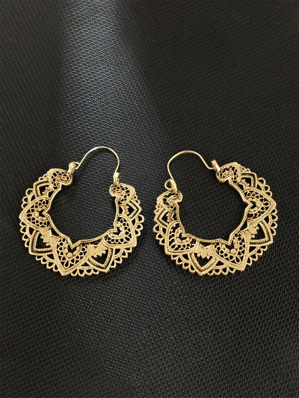 Vintage Hollow out Flower Design Hoop Earrings (1 Pair), Boho Style Jewelry for Women, Fashion Accessories for Party, Daily Clothing Decor, Perfect for Anniversary, Birthday Gift