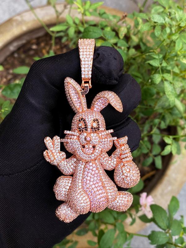 2024 New Style Rhinestone Decor Rabbit Design Pendant with Chain, Street Trend Rabbit Charm, Hip Hop Jewelry for Party, Daily Clothing Decor for Men & Women Dainty Gift for Your Love