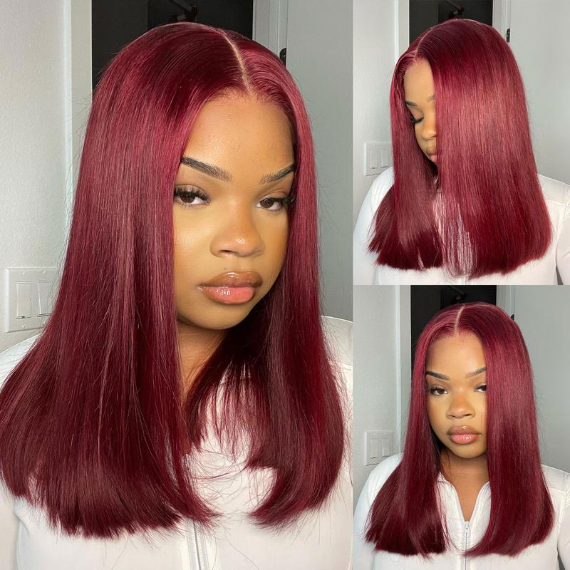 Arabella 250% Density Frontal Lace Long Bob Wig Burgundy Black Blunt Cut Super Silky Straight 6x5 Glueless Grab to Go Human Hair Lace Front Wig