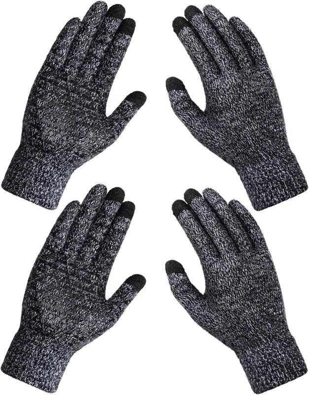 2 Pairs Winter Gloves for Men Women - Upgraded Touchscreen Knit Gloves, Anti-Slip Thermal Gloves, Elastic Cuff