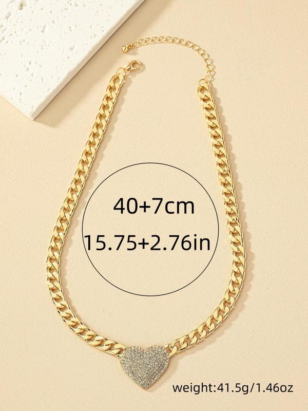 Fashion Rhinestone Inlaid Heart Charm Decor Necklace for Women & Girls, Fashion Jewelry for Party, Daily Clothing Decor, Trendy All-match & Exquisite Jewelry for Birthday Gift