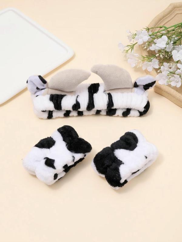 Cute Cow Print Hair Band & Wristband Set, Soft Comfortable Hair Band & Wristband, Fashion Hair Accessories for Women & Girls