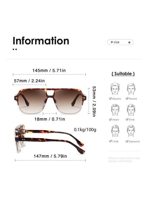 Unisex Vintage Flat Top Aviator Polarized Sunglasses, Trendy Casual Double Bridge Sunglasses for Everyday Use, Fashion Accessories for Outdoor Activities