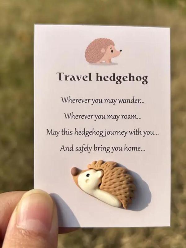 Cute Hedgehog Design Pocket Hug Charm, Mini Resin Animal Themed Charm, Inspirational Gift, Stress-relieving Gift, Birthday Gift with Card for Friends & Family