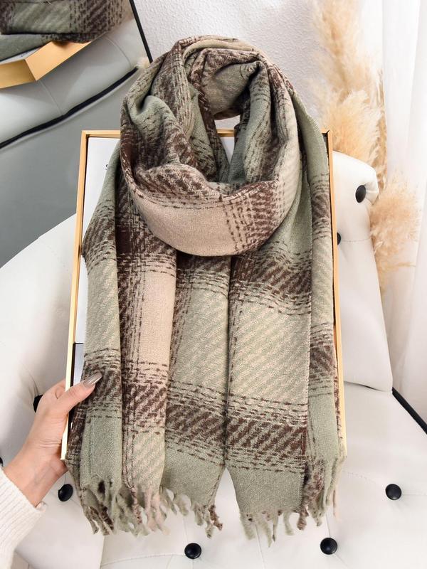 Plaid Pattern Tassel Decor Scarf, Casual Soft Warm Shawl for Fall & Winter, Fashion Accessories for Women & Girls