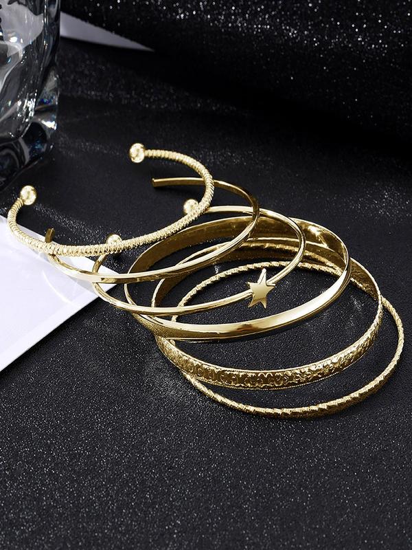 6pcs set Fashion Star Decorated Bangle Cuff, Alloy Elegant Hand Jewelry For Women, Simple Daily Use Fashion Accessories For Club, Party