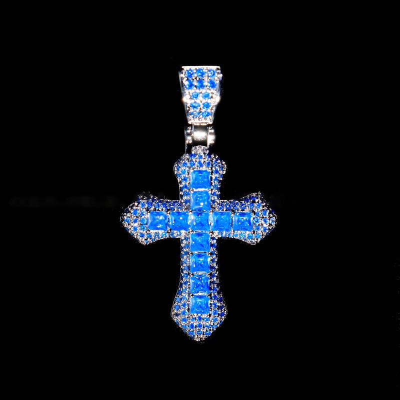2pcs set Street Style Multi-color cross Necklace for Super Bowl Decor for Spring & PendantNecklace for Men & Women As Gift, 2024New Trendy lced out Necklace, LuxuryJewelry, Daily Clothing Decor,   lced out Jewelry for Party Decor necklace  merch