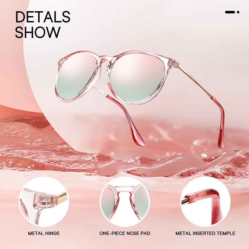 FEICE 2 Pairs Polarized Sunglasses for Women, Stylish Large Frame Glasses with Retro Mirrored Pink Polarised Lens Oval Pink Full Rim UV Protection