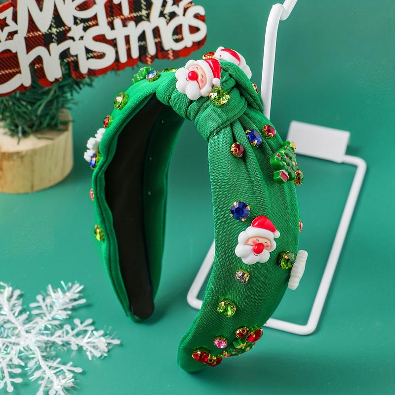 3 PCs Women Christmas Rhinestone Suit Cloth Knot Headband, Santa Claus, Christmas Tree, Christmas Snowflake Hair Accessories, Christmas Holiday Gift