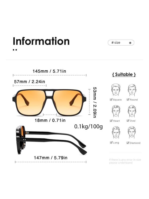 Unisex Vintage Flat Top Aviator Polarized Sunglasses, Trendy Casual Double Bridge Sunglasses for Everyday Use, Fashion Accessories for Outdoor Activities