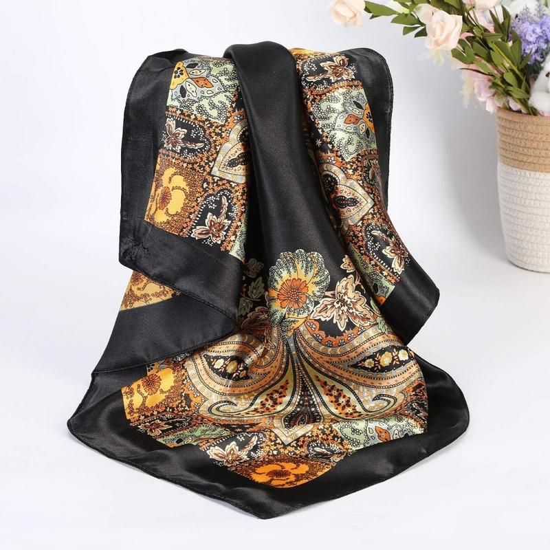 AWAYTR 4PCS set 35” Large Square Head Scarves Silk Like Neck Scarf Bandana Hair Sleeping Head Wrap Hair Scarfs for Women