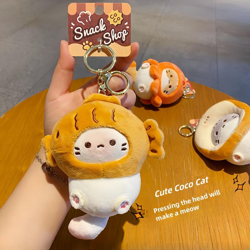 Cute Cat Design Car Keychain, Cartoon Cat Plush Keychain, Car Interior Decoration Accessories for Women & Men, Car Accessories