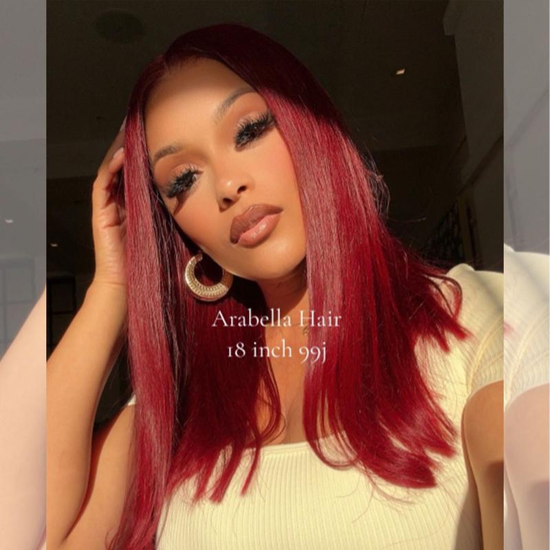 Arabella 250% Density Frontal Lace Long Bob Wig Burgundy Black Blunt Cut Super Silky Straight 6x5 Glueless Grab to Go Human Hair Lace Front Wig