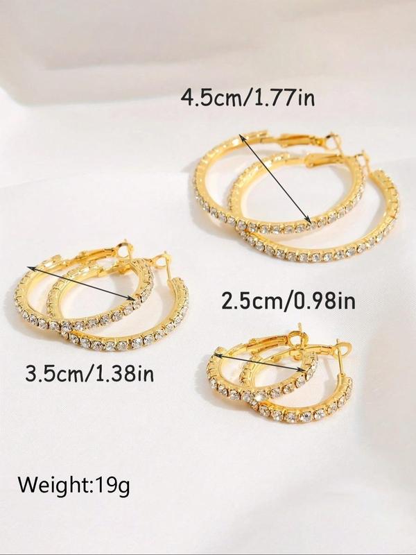 Rhinestone Decorated Hoop Earrings, Fashionable Earrings for Women, Daily Use, Trendy All-match & Exquisite Jewelry for Birthday Gift