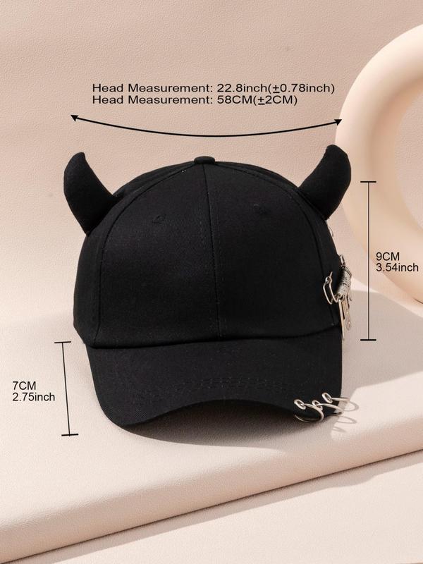 Solid Color Cow Ear Baseball Cap, Fashion Grommet Eyelet & Chain Design Funny Hat, New Trendy Casual Sports Hat for Men and Women, Outdoor Sun Protection Cap