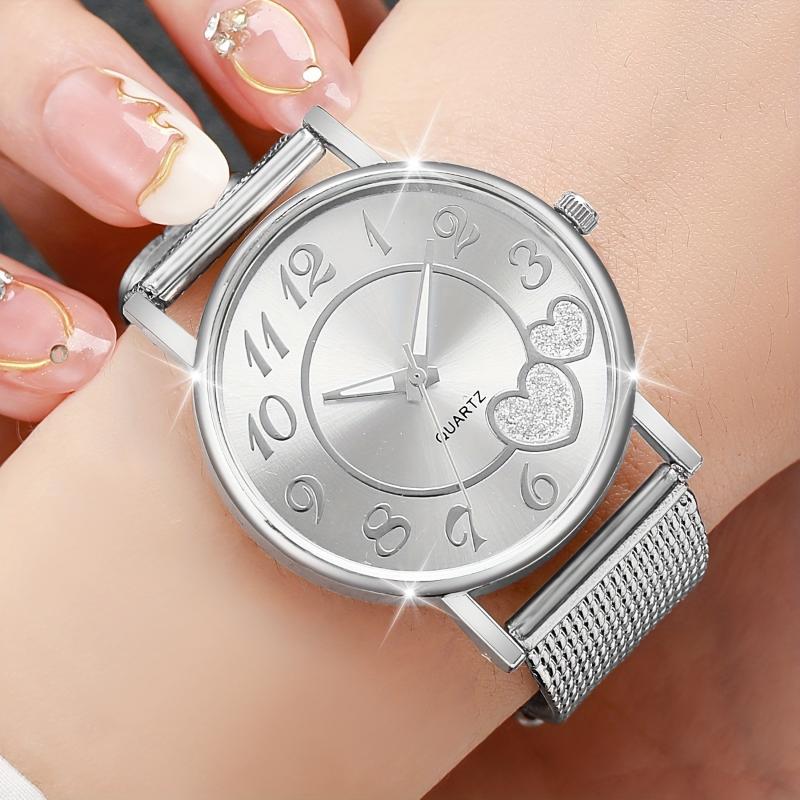 3pcs Set Women's Fashion Quartz Watches with Heart Dial & Mesh Band - Elegant Analog Display, Alloy Case