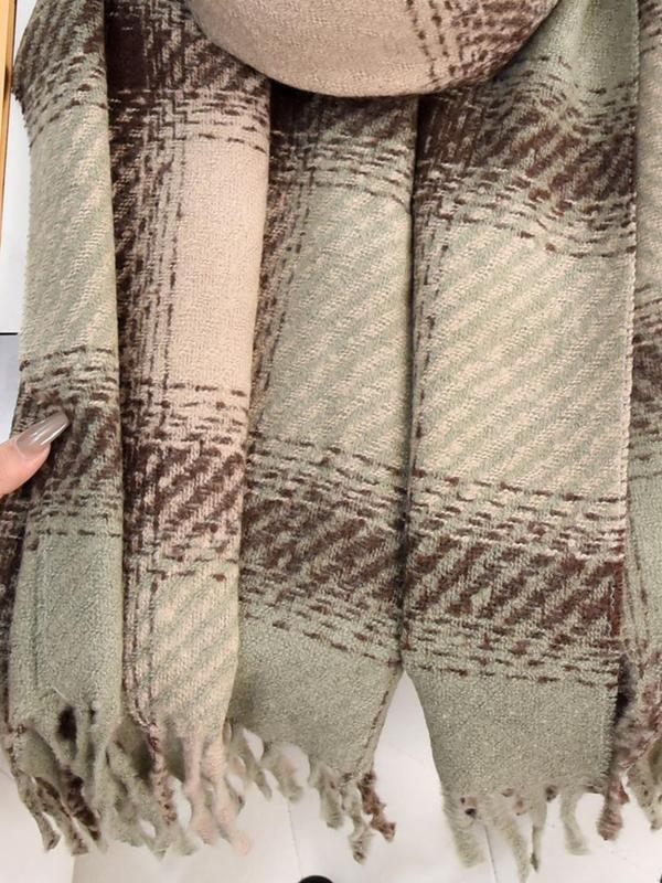 Plaid Pattern Tassel Decor Scarf, Casual Soft Warm Shawl for Fall & Winter, Fashion Accessories for Women & Girls