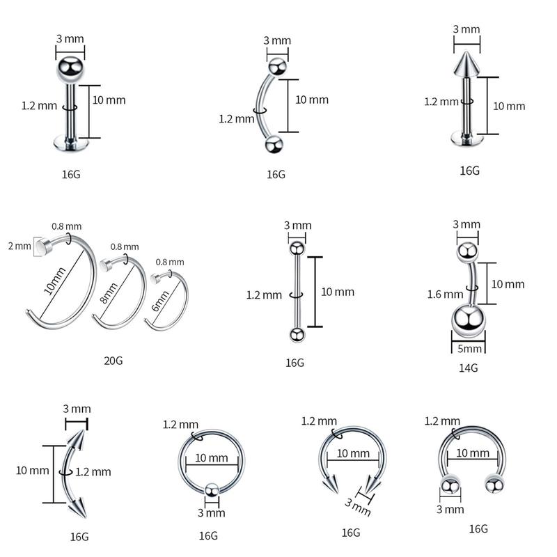 110Pcs 80PCS Nose Piercing Kit for All Body Piercings Stainless Steel Piercing Jewelry with 12G 14G 16G 20G Piercing Needles for Ear Cartilage Tragus Nose Septum Lip Eyebrow