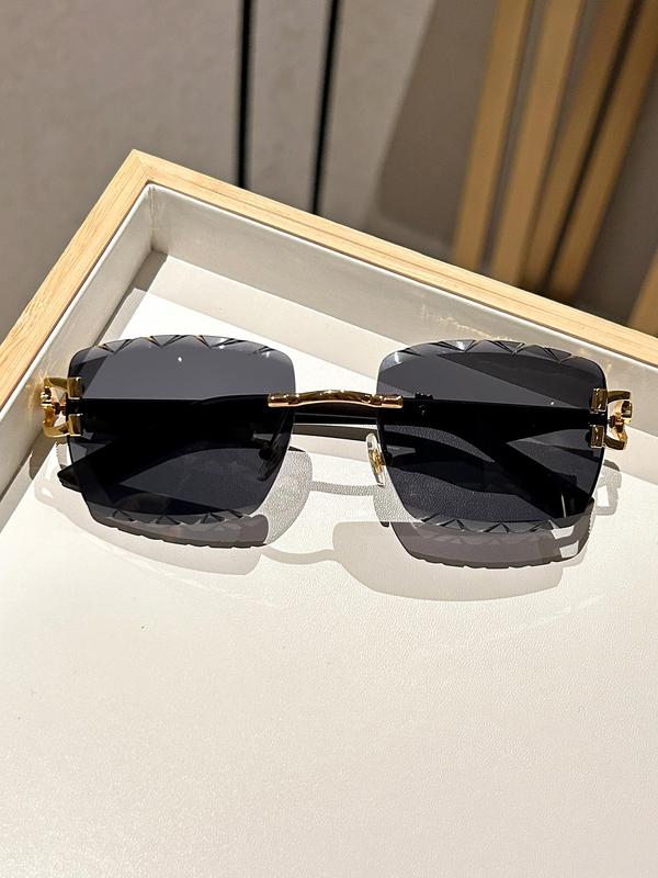 Unisex Vintage Ombre Rimless Sunglasses, Trendy Tinted Lens Sunglasses for Everyday Use, Fashionable Versatile Accessories for Outdoor Activities